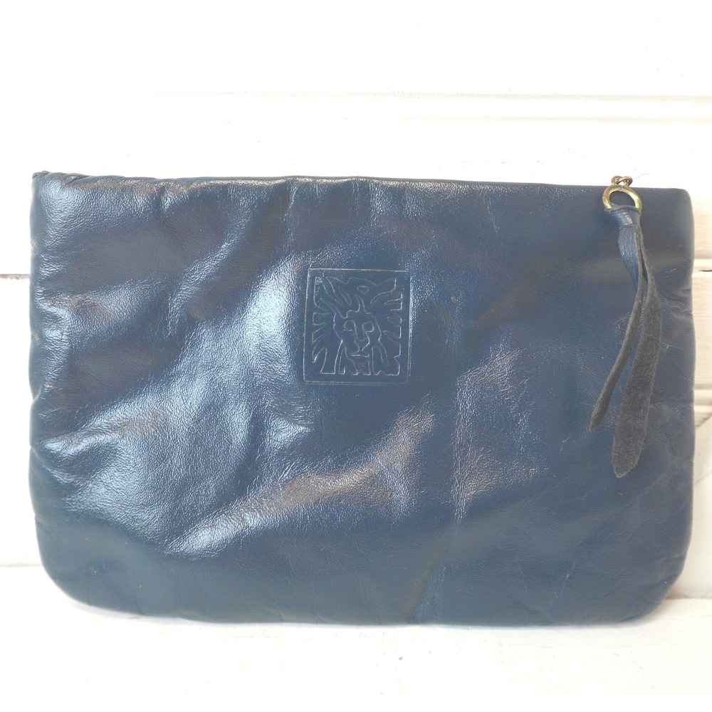 Vintage Anne‎ Klein by St. Thomas Mini Clutch Purse Coin Pouch Navy Blue Leather